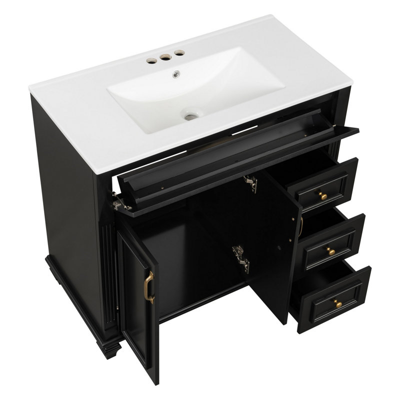 Meuble-lavabo avec lavabo, meuble-lavabo avec 2 portes à fermeture en douceur, meuble-lavabo pour l'organisation