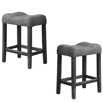 Counter Height Dining Stool Of 2, Transitional Style Bar With Cushioned Footrest And Seat In Charcoal, Linen - Blend Fabric Upholstery, Engineered Wood Construction For Durability, Ideal Small Rooms