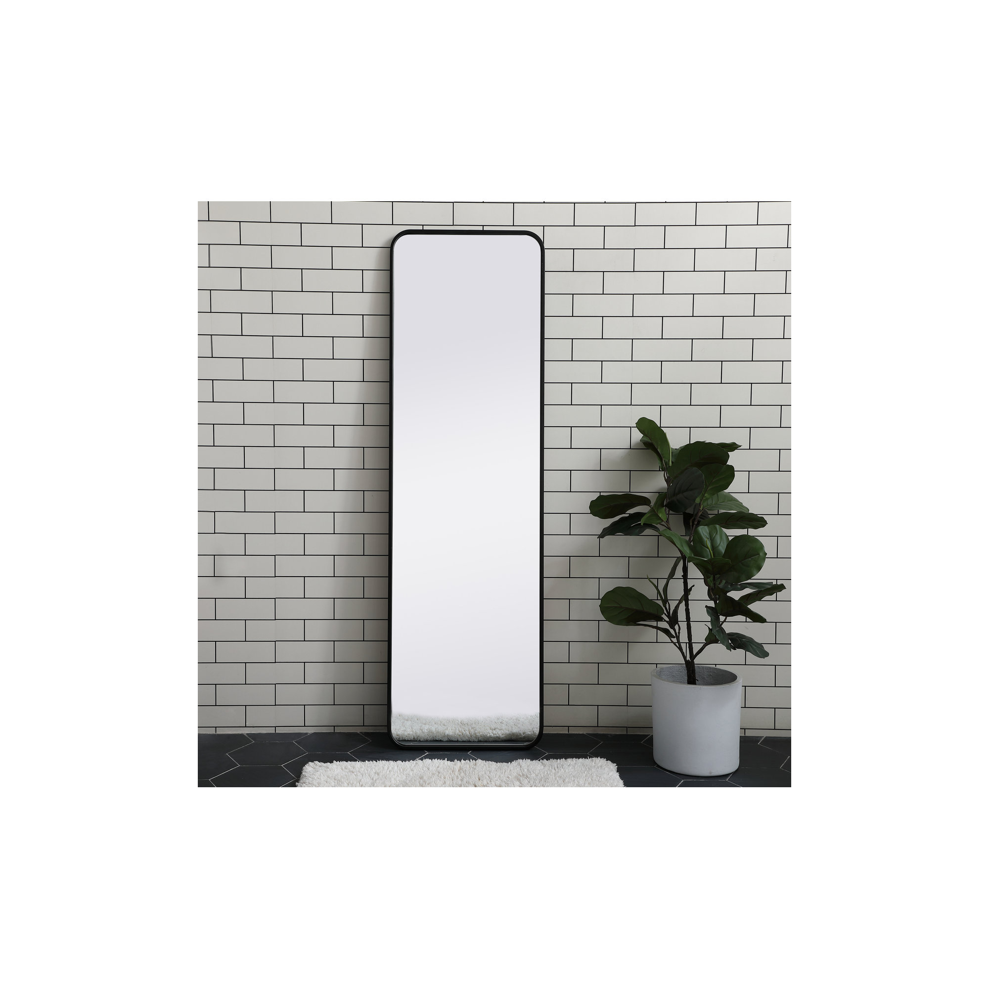 Sabine Metal Rounded Rectangle Wall Mirror, Black, 60" x 18"