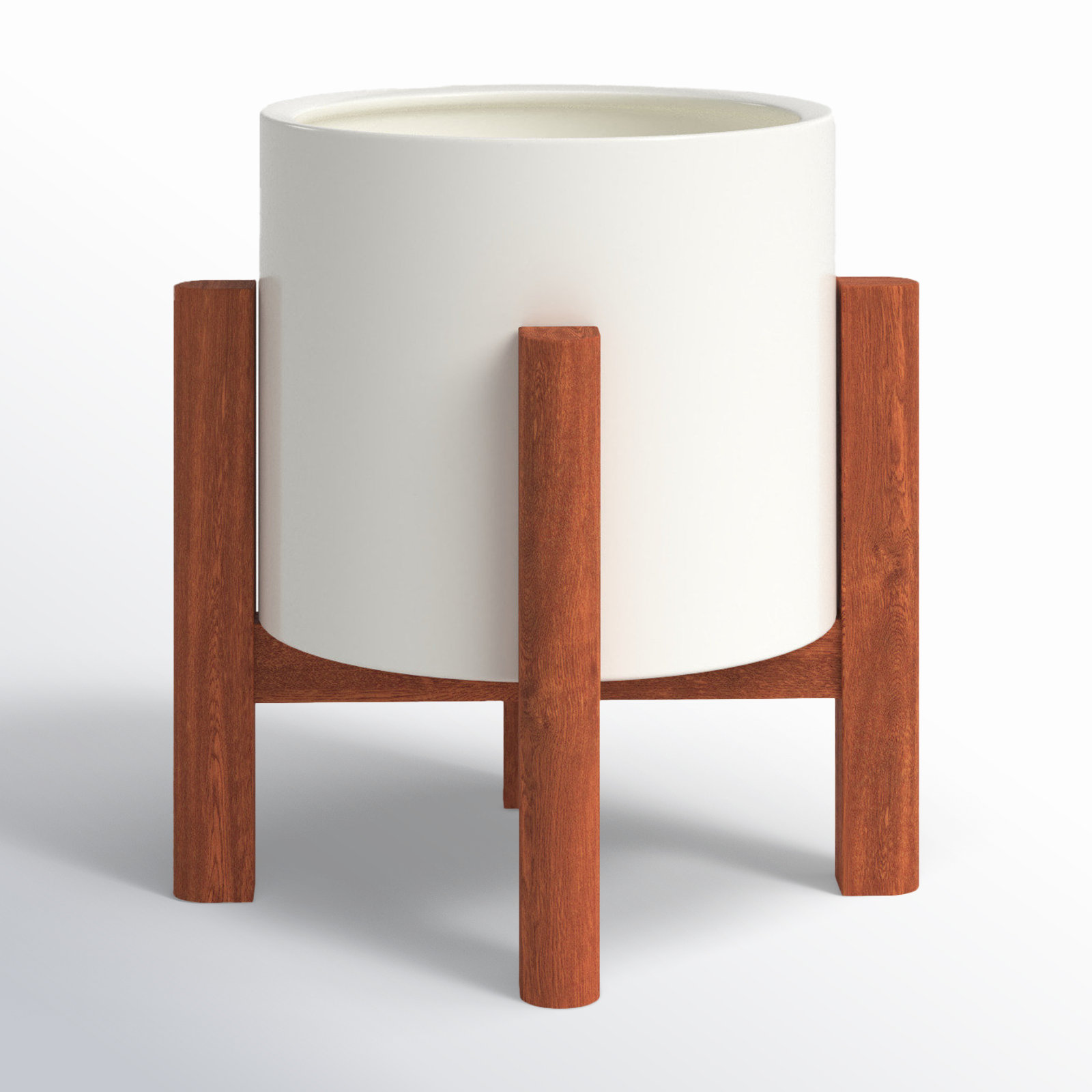 Finnegan Handmade Pot Planter, White/Walnut