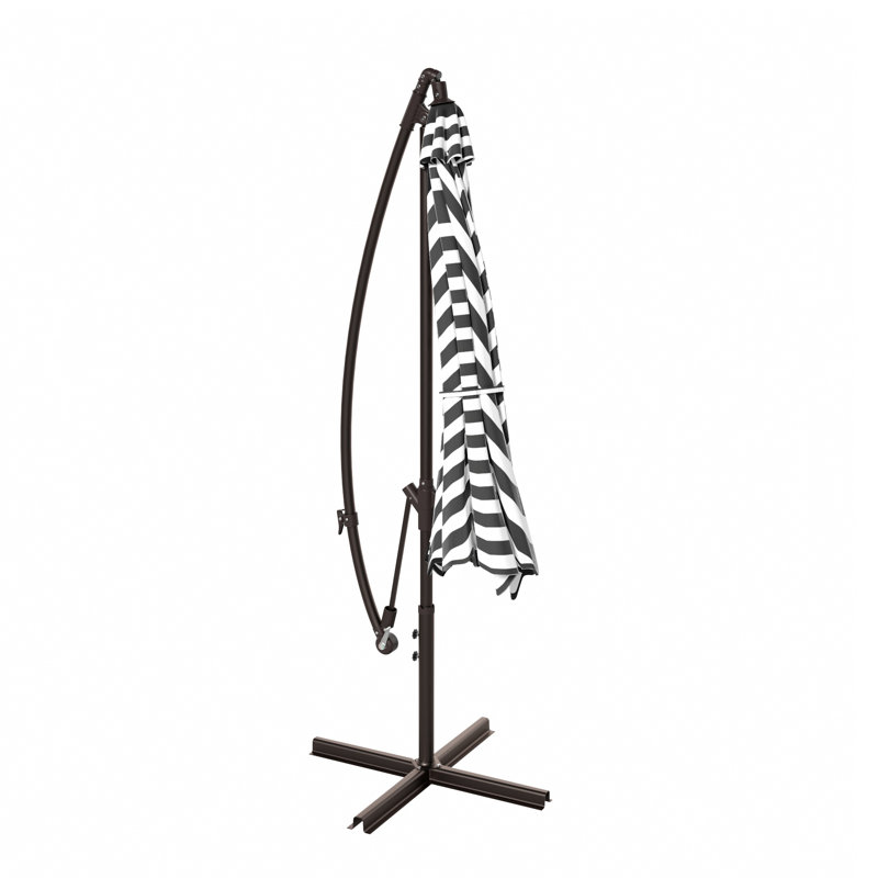 Parasol en porte-à-faux rayé de 120 po Hartt, Gris / Blanc