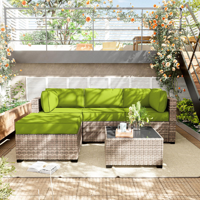 9-Piece Outdoor Replacement Cushion Set Seat/Back Cushion (Set Of 3 Seats , 5 Backs,  1 Footrest), Grass Green