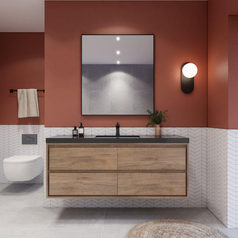 Vickye 60" Single Sink Bathroom Vanity Set, Natural Oak