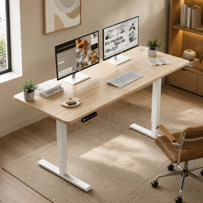 Bureau assis-debout électrique en chêne clair de 140 cm × 61 cm, hauteur réglable, pour la maison et le bureau, utilisation sur ordinateur et jeux vidéo