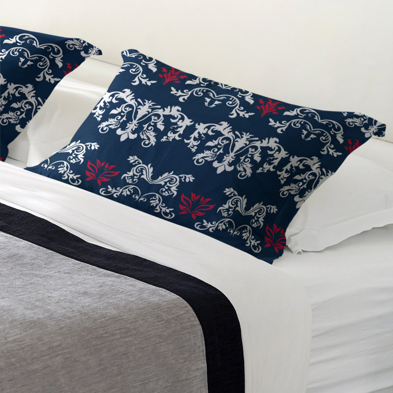 Football Baroque Pattern Pillow Sham, Standard, Microfiber, Blue/White/Red