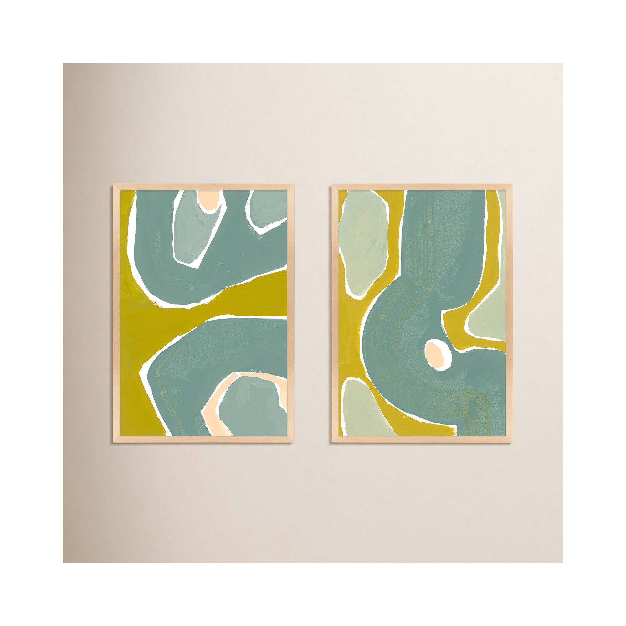 Green On Green by Andrea Stokes, 38" H x 26.5" W x 1.25" D, Light Brown