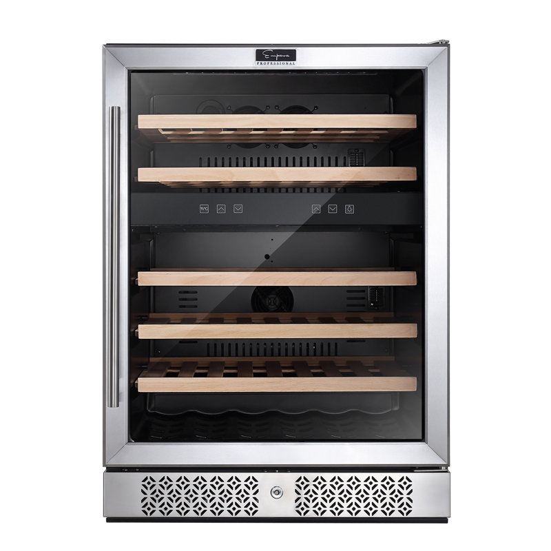 Stainless Steel Dual Zone 46-Bottle Wine Refrigerator with Blue LED Lighting