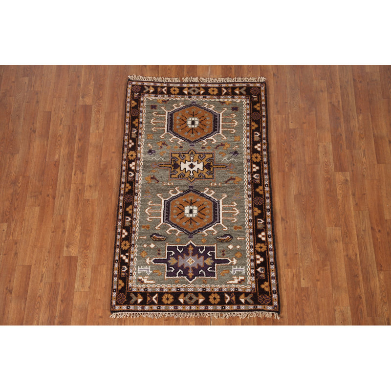 Tapis géométrique traditionnel en laine indien 3 x 5