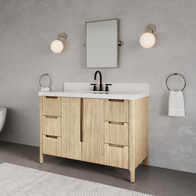 Trayshawn 48 In. Single Sink Whitebrook Engineered Marble Countertop Bath Vanity, Brown
