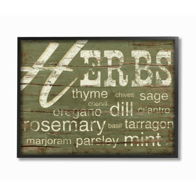 «The Stupell Home Decor Herbs and Words Green Kitchen» par Jennifer Pugh - impression d'art textuel
