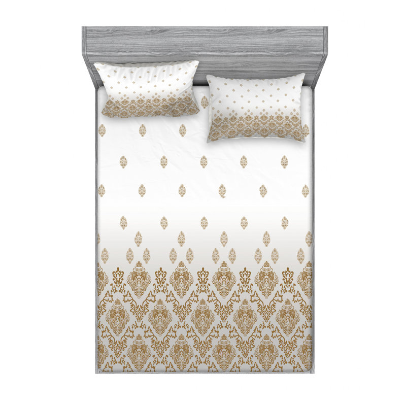 Microfiber Damask Sheet Set, Queen Sheet Set with Fitted Sheet