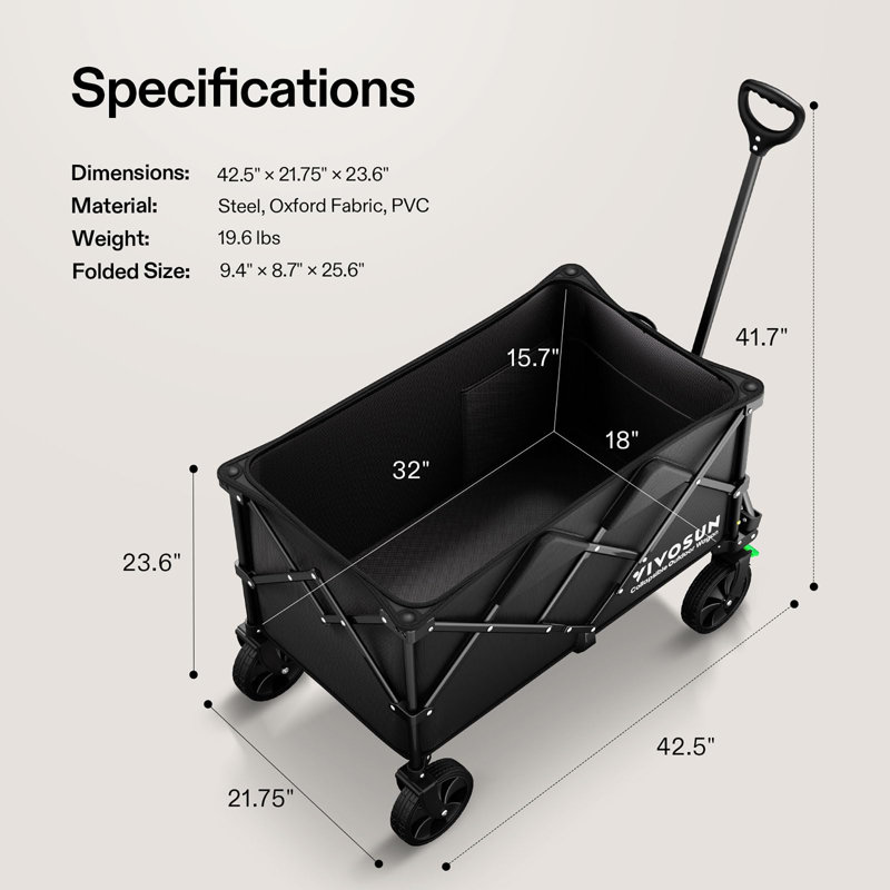 Collapsible Folding Wagon with 350 lb Capacity, Black