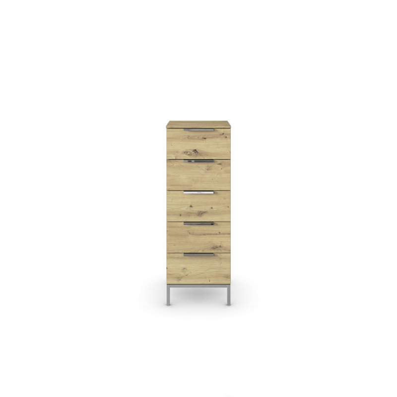 Flipp 5 - Drawer Chest of Drawers, Artisan Oak/Chrome