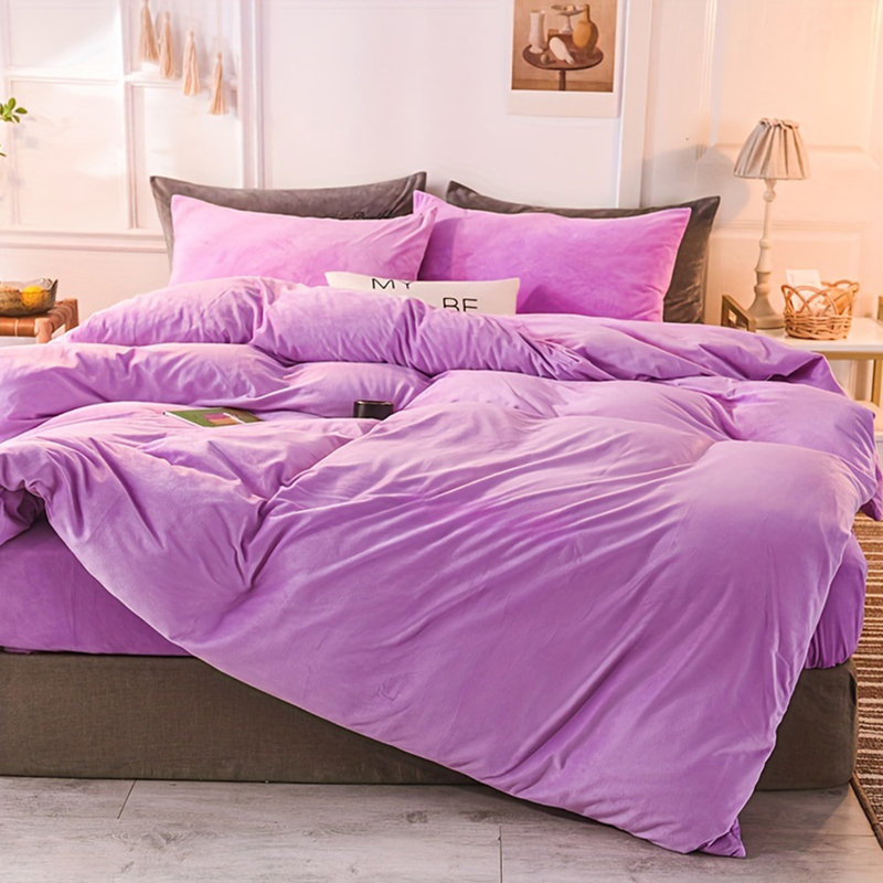 LISSTHER American Solid Color Duvet Cover Bedding Set, Purple