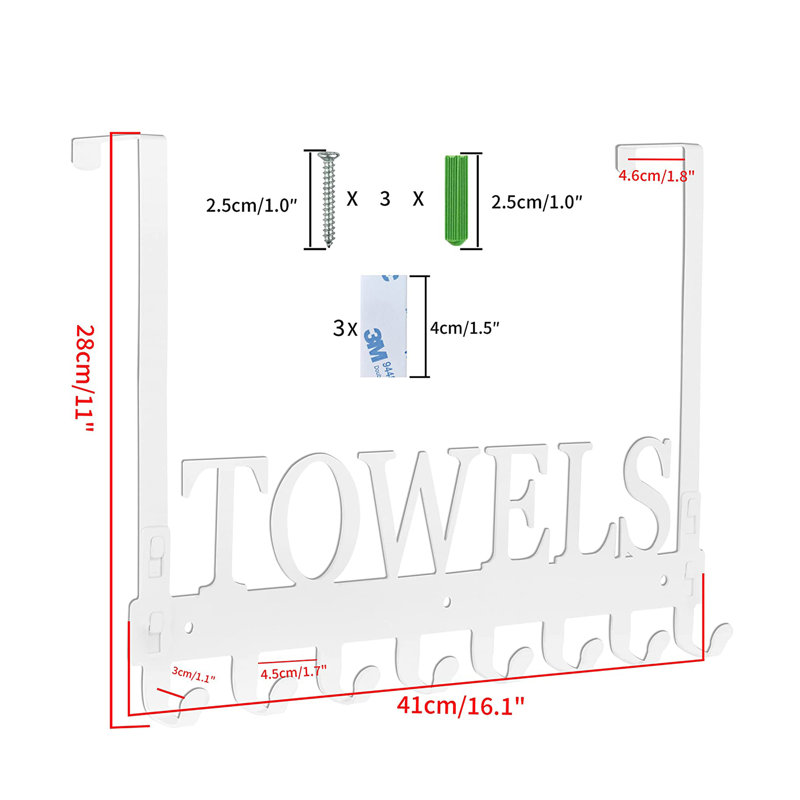 Porte-serviettes mural pour salle de bain, Blanc