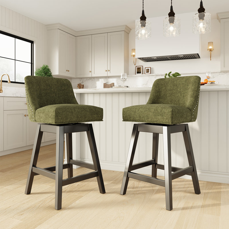 360°Bar Counter Stool with Solid Wood Frame, Green