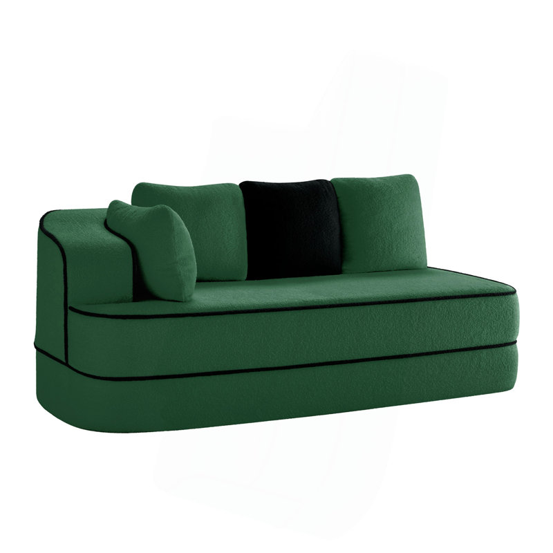 Canapé méridienne avec coussins en tissu, Vert, Orienté à gauche (vu de face)
