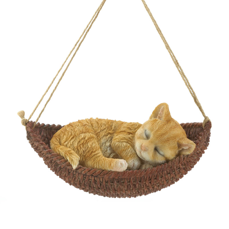 9.25" Brown Resin Napping Cat in Hammock Figurine