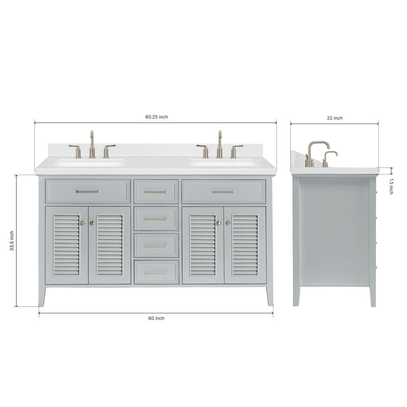 Kensington 73'' W Vanity, Gray, Carrara White Quartz, 60"