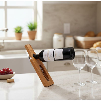 1 Bottle Solid Wood Corner Design Wine Bottle Rack Beige
