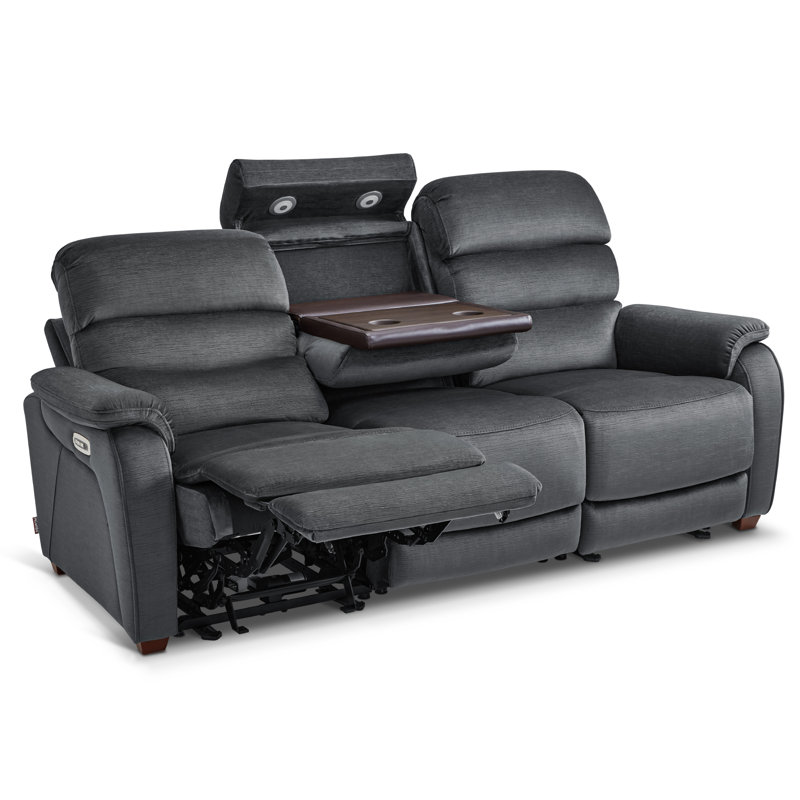 Power Reclining Sofa with Drop Down Table, Touch light, 3-Seat Recliner Couch with Adjustable Headrest, Dark Gray