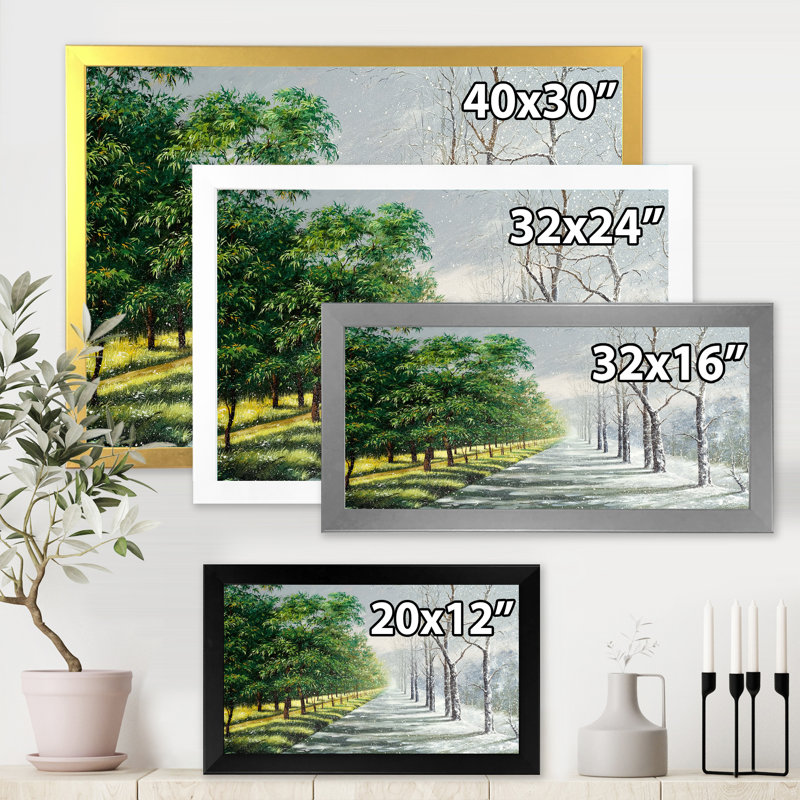 Hiver et été unis - Peinture sur toile, H 16 po x l 32 po x p 1 po, Cadre doré