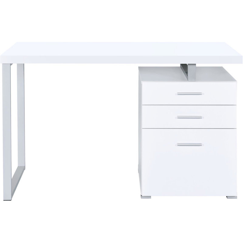 Bureau moderne blanc avec beaucoup de rangement et un espace de travail chic 3 réversible en blanc, offrant une solution attrayante pratique
