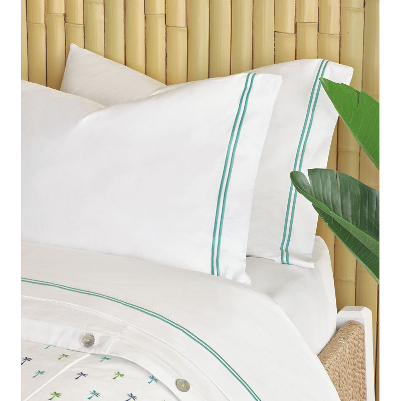 Enzo 100% Cotton Percale Sheet Set, White/Aruba, Twin Sheet Set + 1 Pillowcase