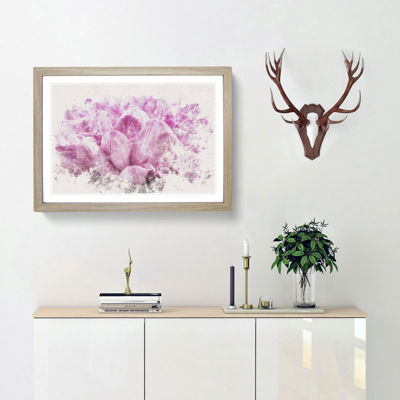 Pink Petals of a Chrysanthemum - Picture Frame Graphic Art Print, 62cm H x 87cm W x 2cm D, Oak Framed