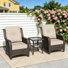 Ensemble de conversation en rotin pour 2 personnes avec 1 table basse, 2 fauteuils et coussins beiges
