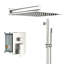 Système de douche carré de 10 pouces avec valve brute, barre coulissante réglable, douche à effet pluie, douchette, installation facile en nickel brossé équilibré,