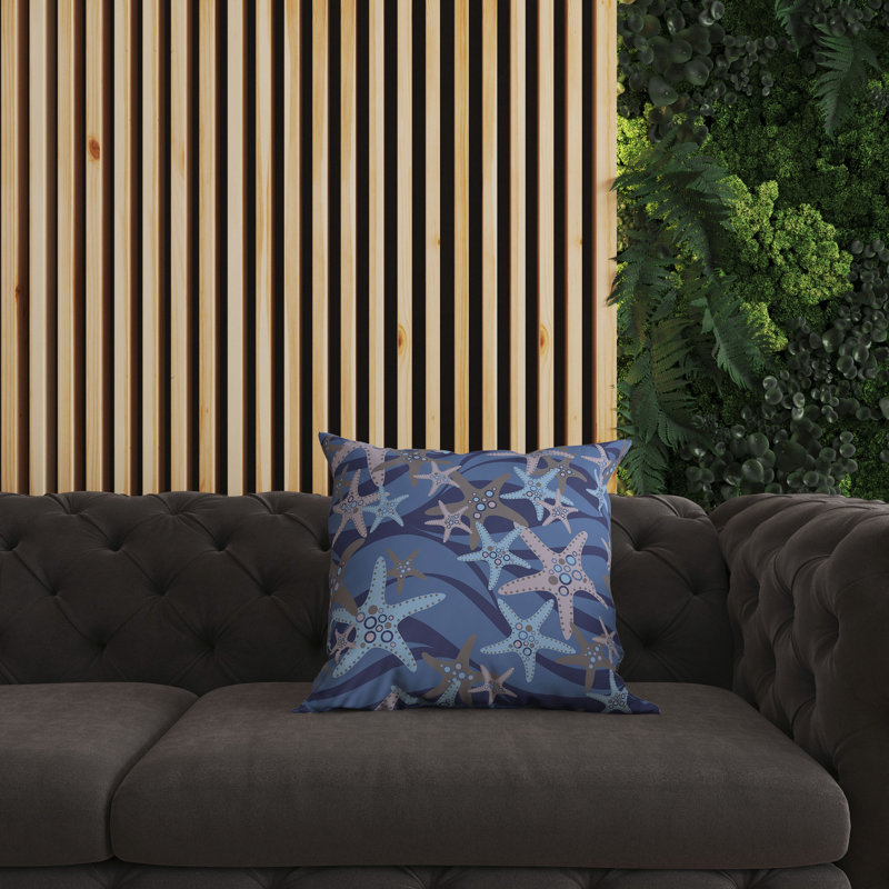 Coussin décoratif intérieur / extérieur Starfish Sway, H 26 po x l 26 po, Bleu / gris / rose