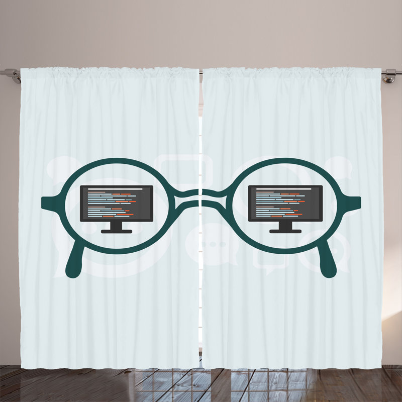 Pilier déco graphique Print & texte tige semi Sheer panneaux de Rideau poche, 54" lx 96" l