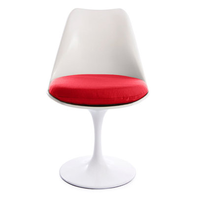 Tella Pedestal Dining Chair – White Finish, Red Upholstered Cushion, Modern Kitchen & Dining Seating