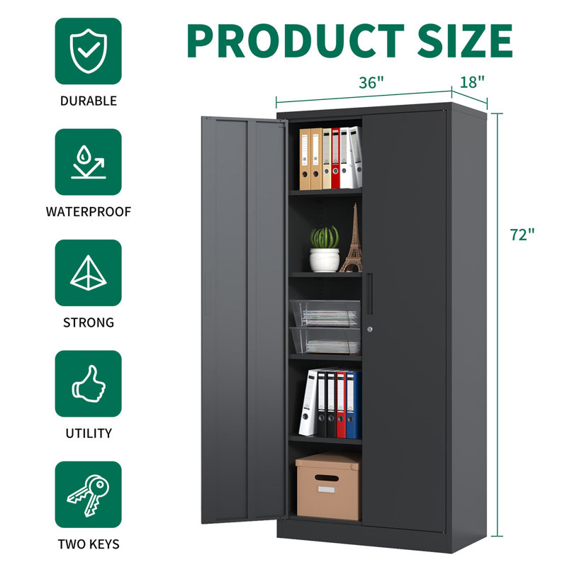 Metal Garage Storage Cabinet, Tool Locking Cabinet With Doors And 4 Shelves