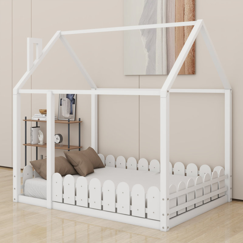 Cadre de lit en bois avec clôture, Blanc
