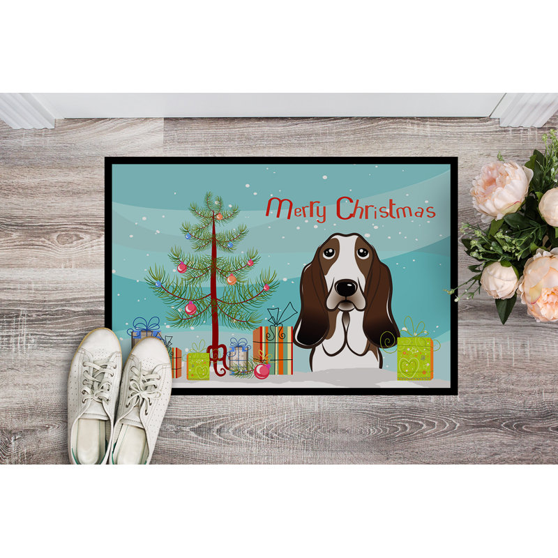 Tapis de porte pour l’extérieur anti-dérapants pour l’arbre de noël et le basset hound, Rectangle 2 pi x 3 pi
