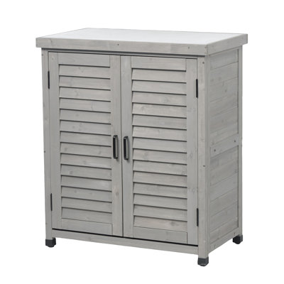 Potting Bench With Storage Cabinet And Metal Table Top For Outdoor Patio