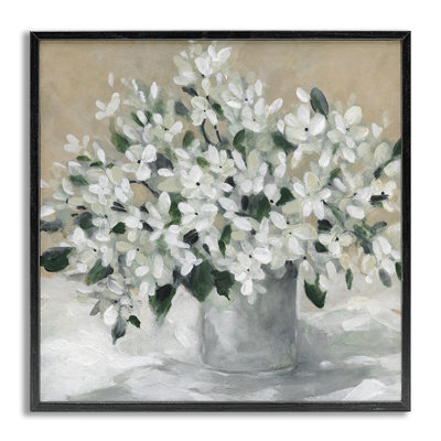 Fleurs en pot blanches, estampe numérique encadrée par Carol Robinson