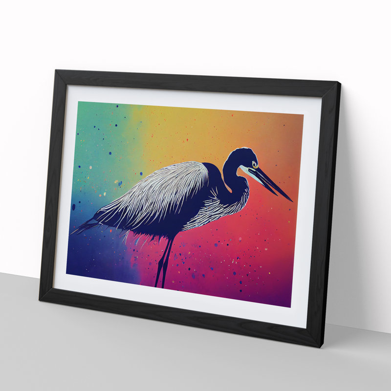 Heron Bird Splash Vol.4 Abstract - Single Picture Frame Print, Black, 46cm H x 64cm W x 2cm D