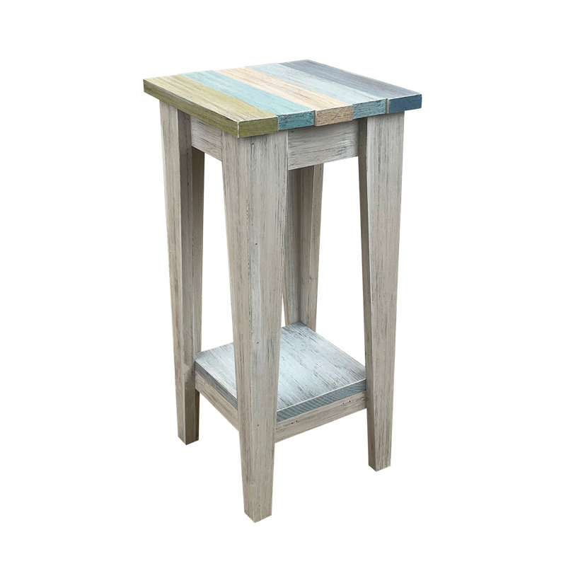 Table de bout en bois massif Kiona, Bleu, jaune et orange