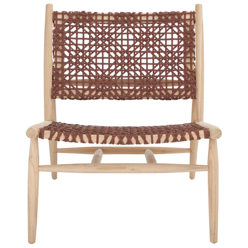 Kazbah Woven-Back Side Chair, Cognac Genuine Leather/Natural Legs