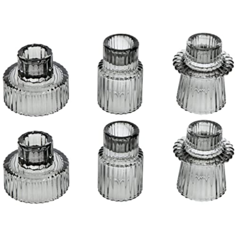 Taper Glass Candlestick Holders Tealight Candle Holders For Table Centerpieces, Wedding Decor And Dinner Party (6 Pcs, Gray)