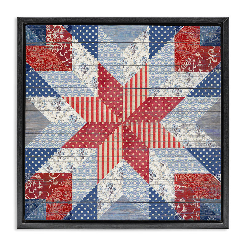 "Patriotic Quilt", art par Susan, Cadre flottant noir de jais, H 18 po x l 18 po