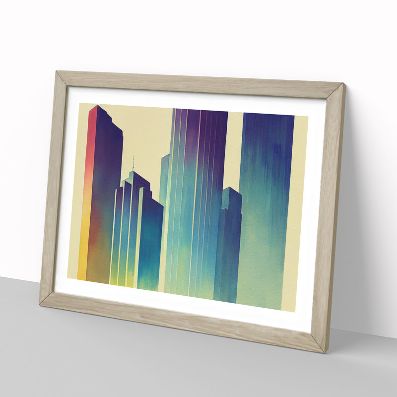Watercolour Skyscraper Skyline Vol.4 Abstract 1 Piece Single Picture Frame Wall Art, 25cm H x 34cm W, Grey