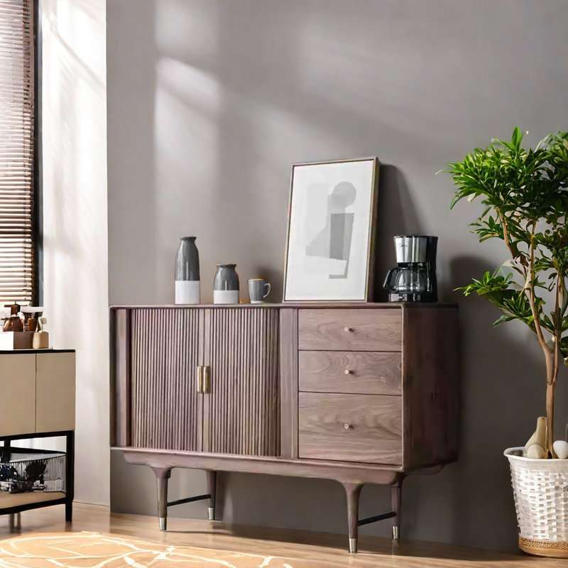 Walnut Color Solid Wood Accent Cabinet
