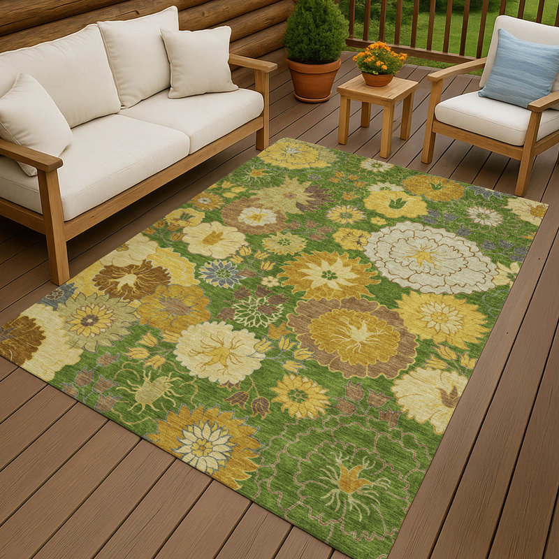 Machine Washable Indoor/Outdoor Emelia ACN2294 Floral Rug, Rectangle 5' x 7'6"