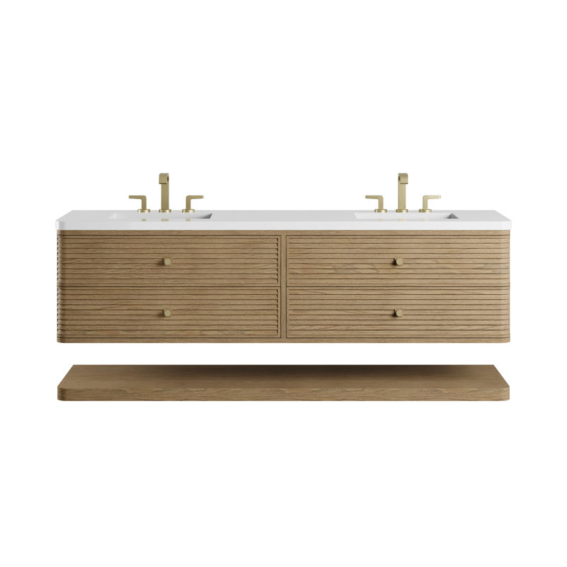 Allamari 72" W Double Vanity, White Zeus Silestone, 8" Widespread, Dune Mist