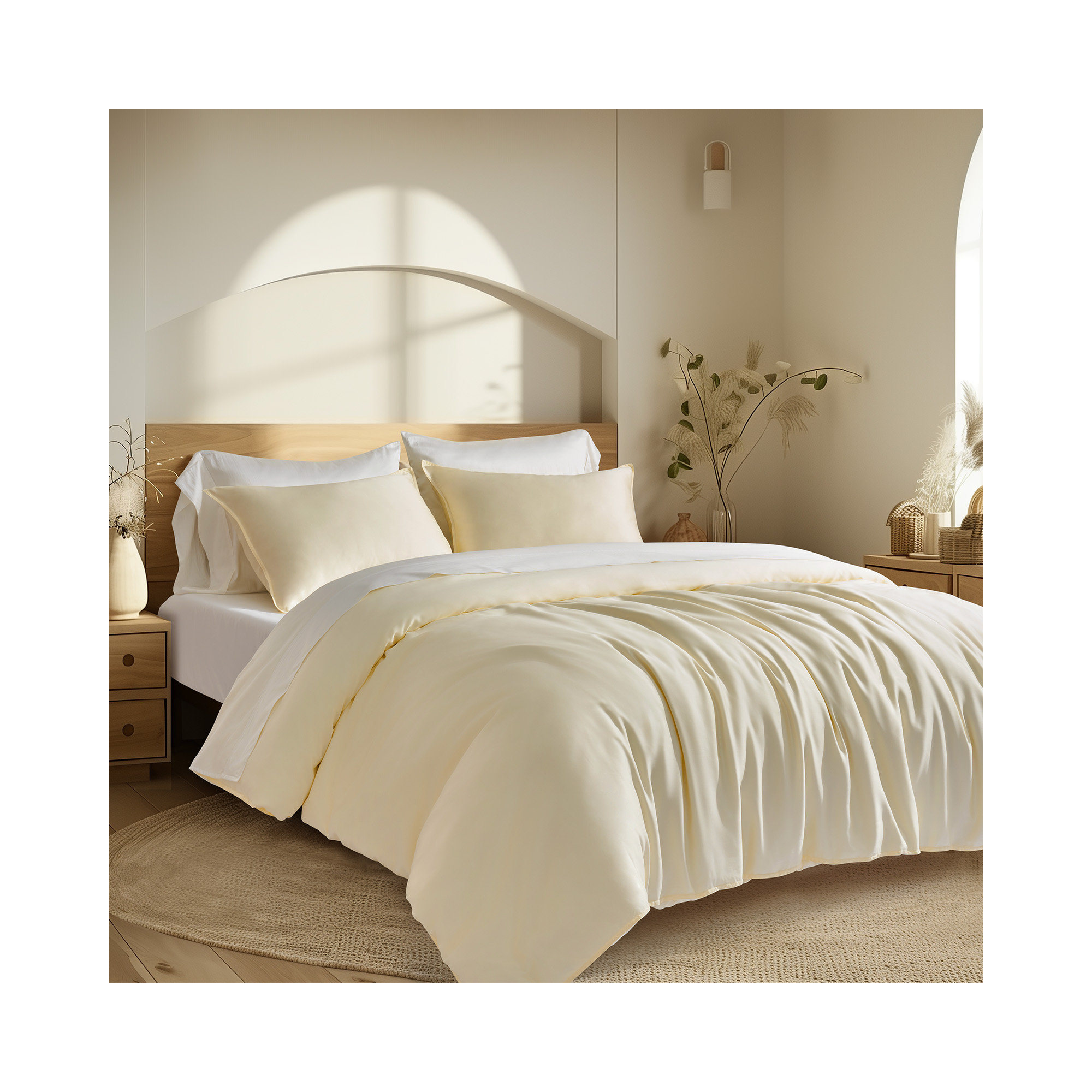 Tencel Lyocell Cooling Duvet Cover Set, Cream White, King Duvet Cover + 2 King Shams