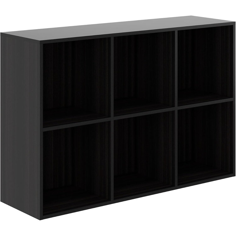 Latitude Run® Shoe Rack, 6 Compartment Open Storage Display Shoes Organizer FSSR016, Obsidian Wood